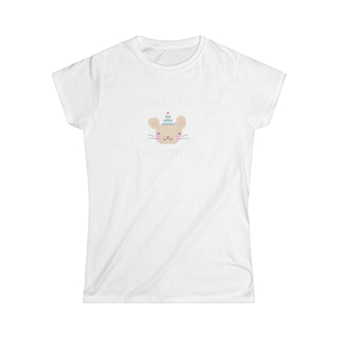Cross Stitch Cat T-Shirt — "Born to Cross Stitch" Cute Embroidered Design for Crafters