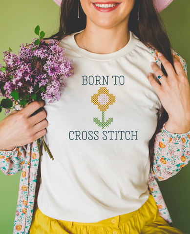 Born to Cross Stitch (with Flower) Tee Shirt