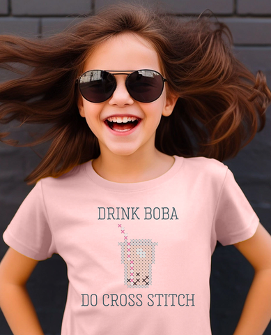 Drink Boba Do Cross Stitch Kid's Tee Shirt