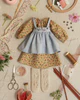 Peasant Dress, Pinafore, and Stockings Kit: Tiny Purple on Blue 8666